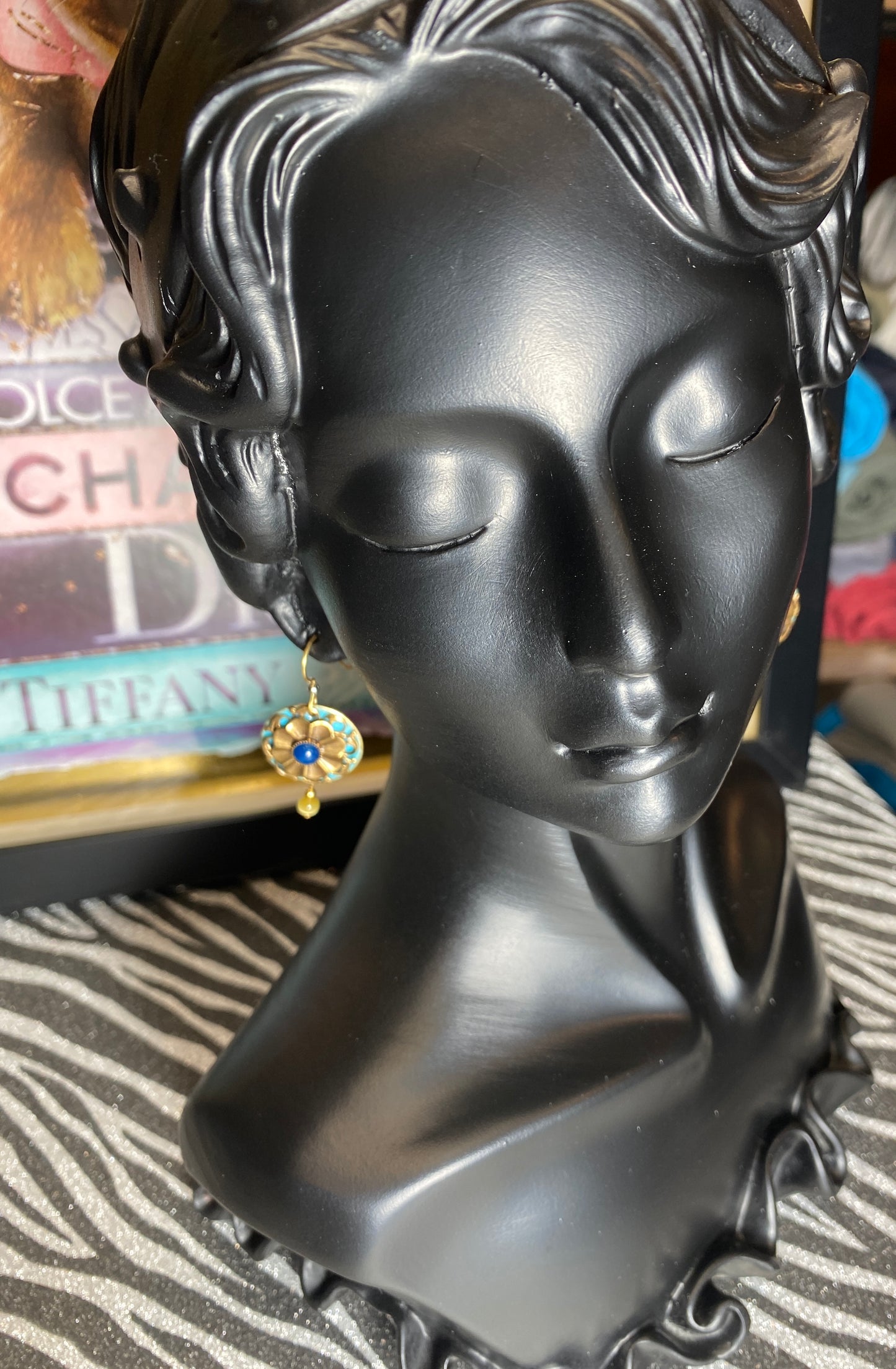 Blue Onyx Flower Boho Bohemian Earrings Surgical Steel