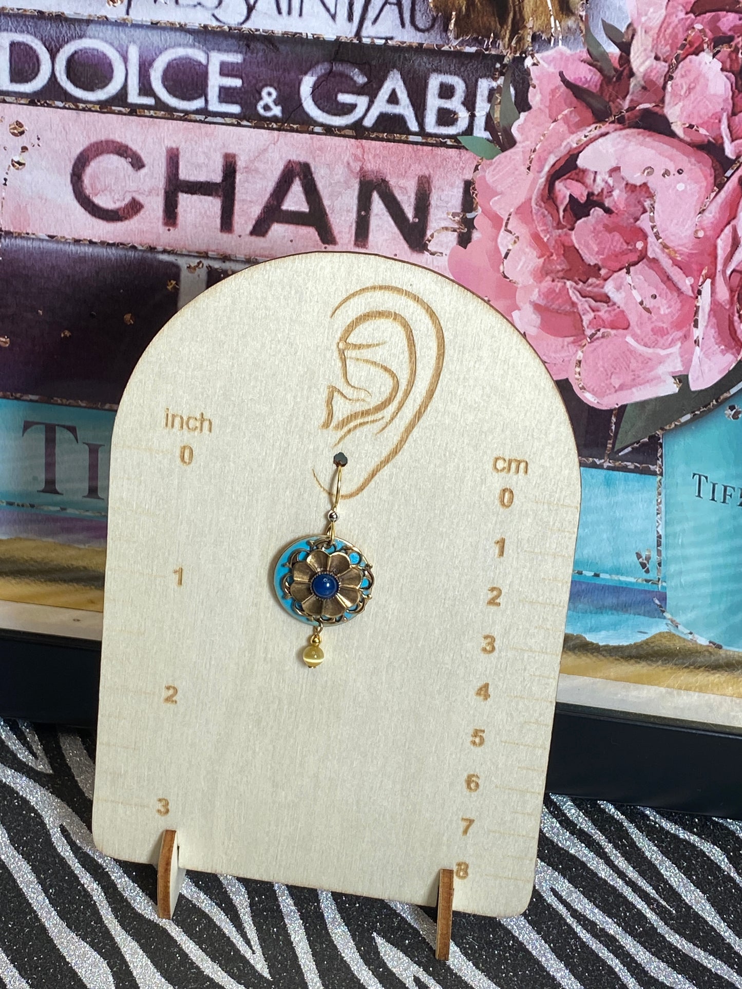 Blue Onyx Flower Boho Bohemian Earrings Surgical Steel
