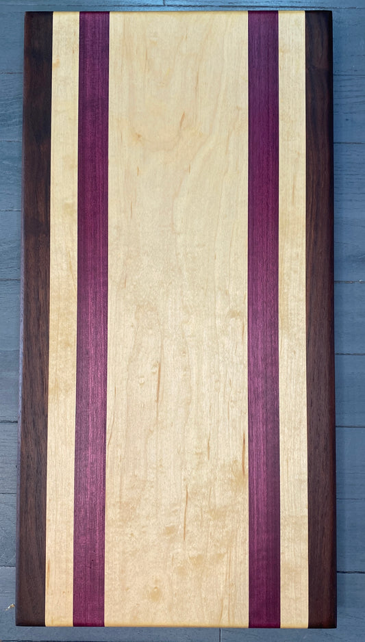 9.5” x 18”* Maple, Walnut & Purple Heart Cutting Board