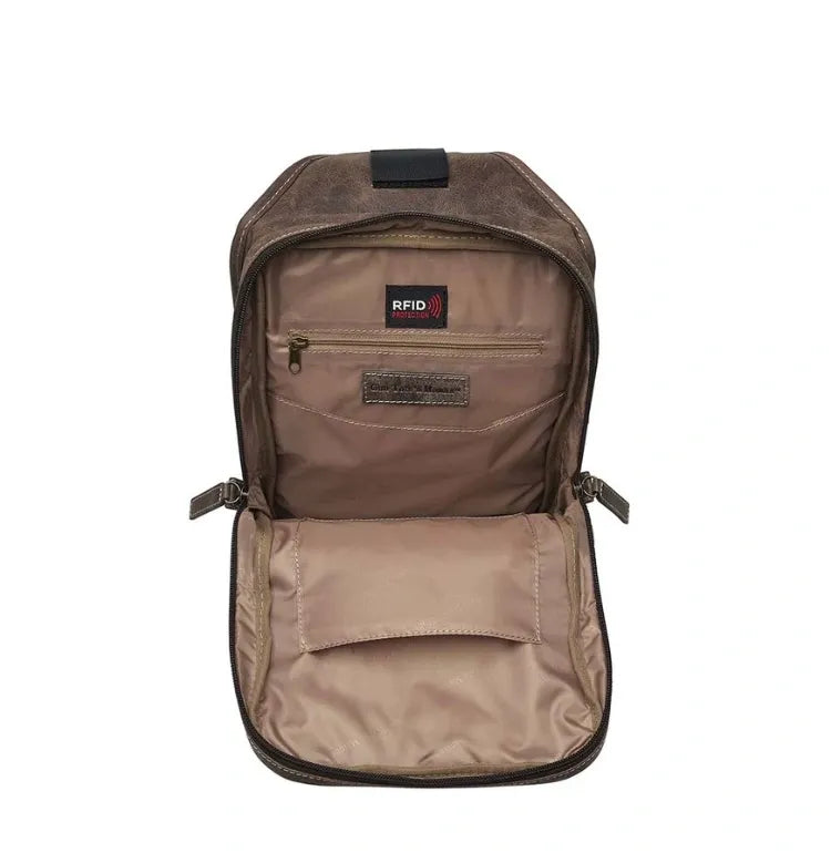 GTM Brown Distressed Buffalo Sling Backpack