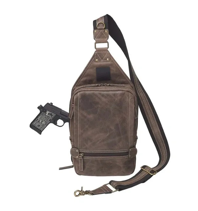 GTM Brown Distressed Buffalo Sling Backpack