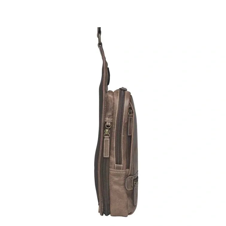 GTM Brown Distressed Buffalo Sling Backpack