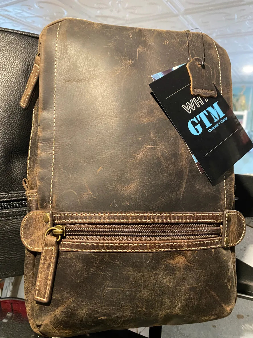 GTM Brown Distressed Buffalo Sling Backpack