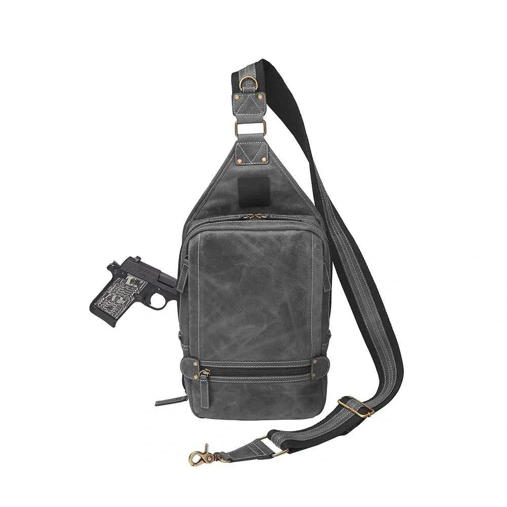 GTM Grey Distressed Buffalo Sling Backpack