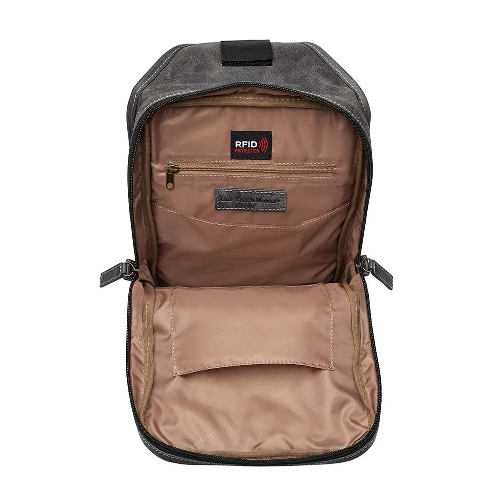 GTM Grey Distressed Buffalo Sling Backpack