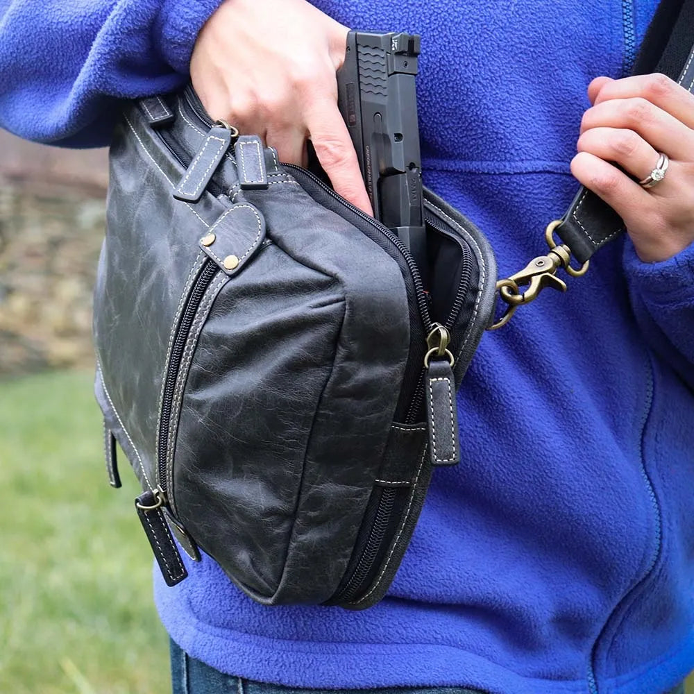 GTM Grey Distressed Buffalo Sling Backpack