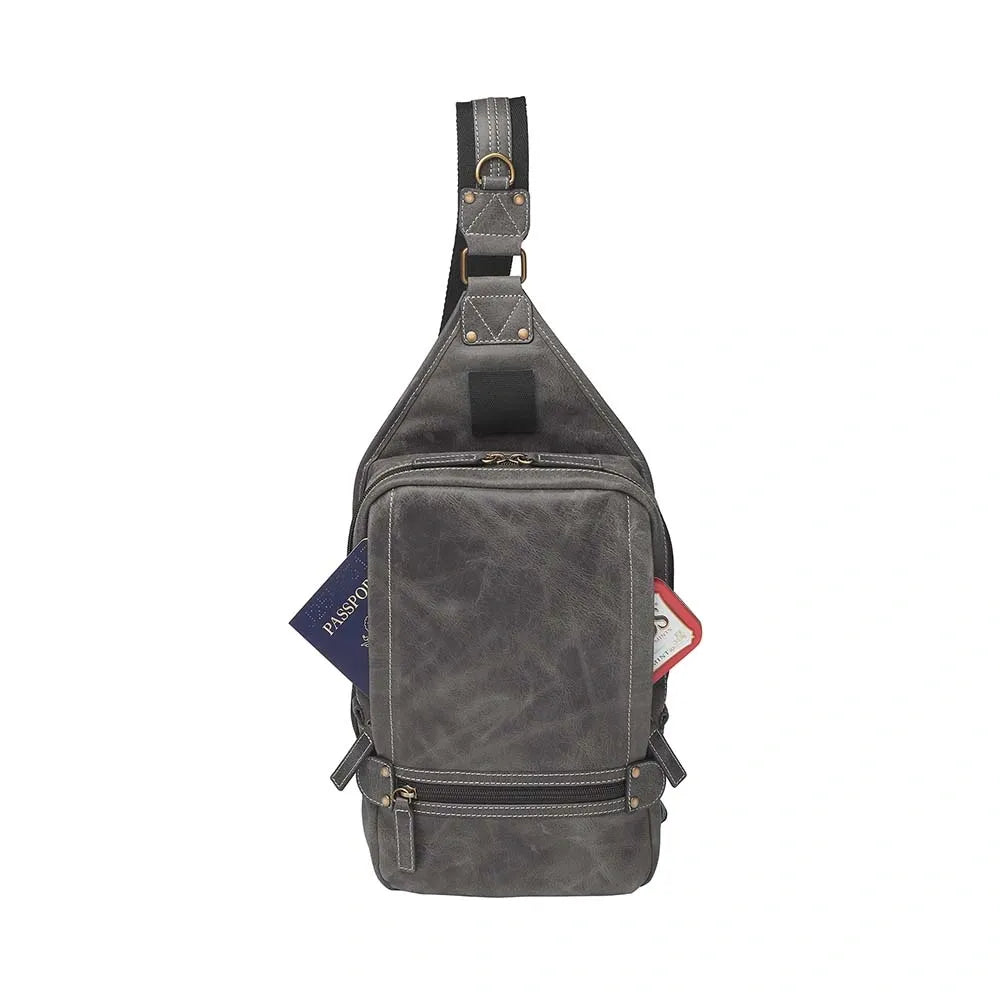 GTM Grey Distressed Buffalo Sling Backpack