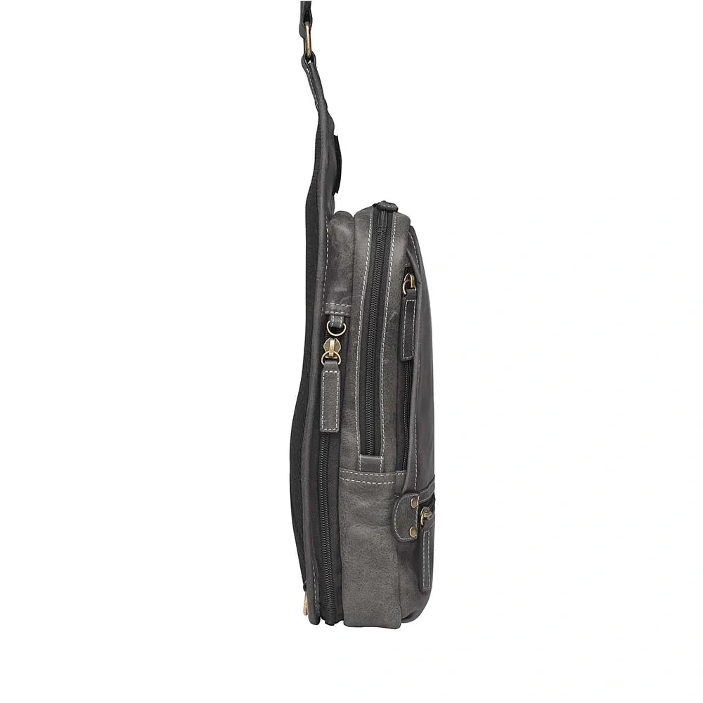 GTM Grey Distressed Buffalo Sling Backpack