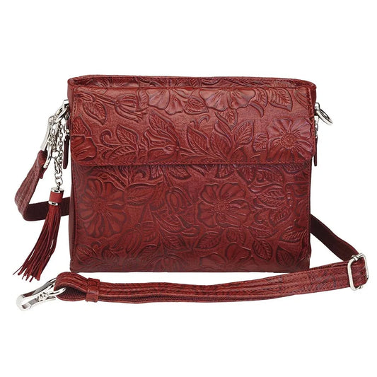 Tooled American Cowhide Clutch Dark Red
