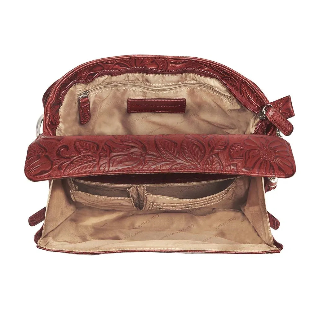 Tooled American Cowhide Clutch Dark Red