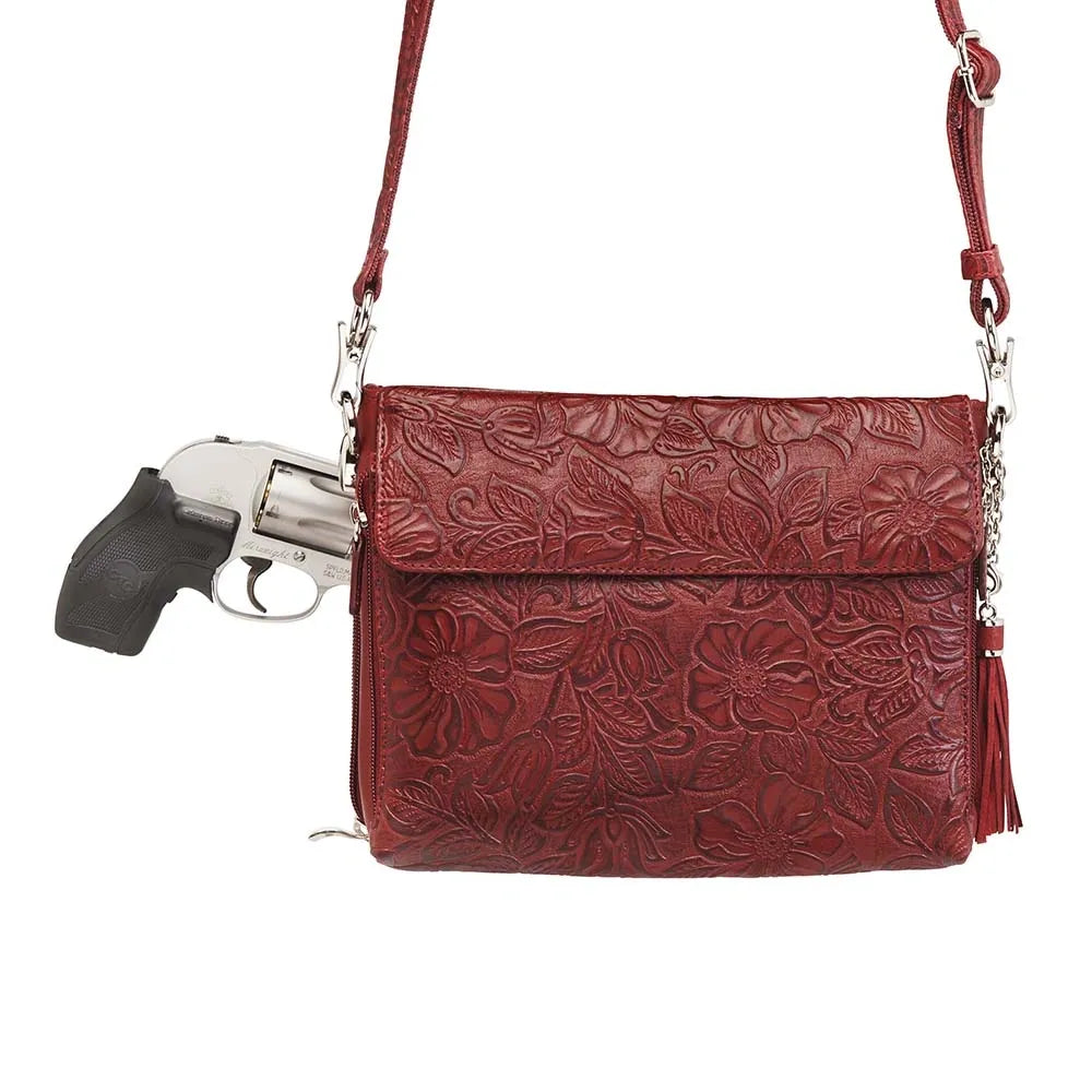 Tooled American Cowhide Clutch Dark Red