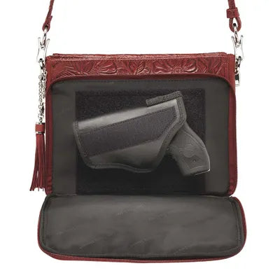 Tooled American Cowhide Clutch Dark Red