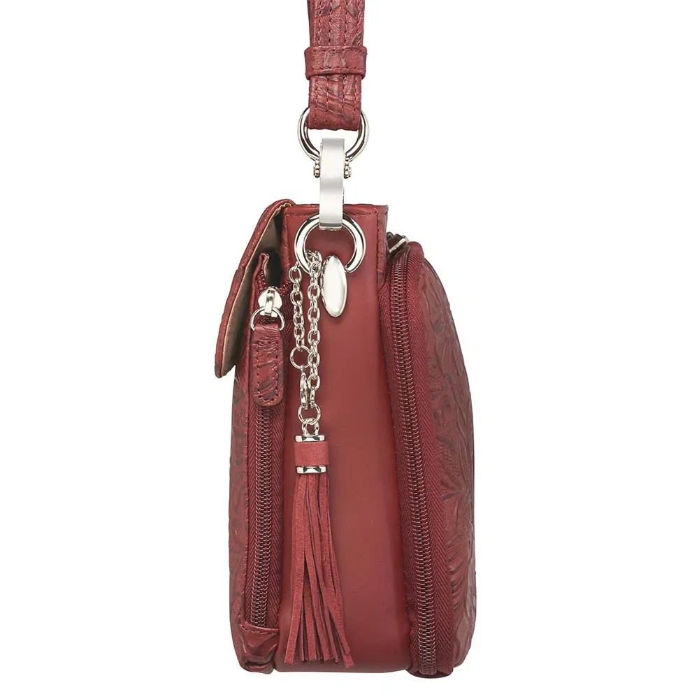 Tooled American Cowhide Clutch Dark Red