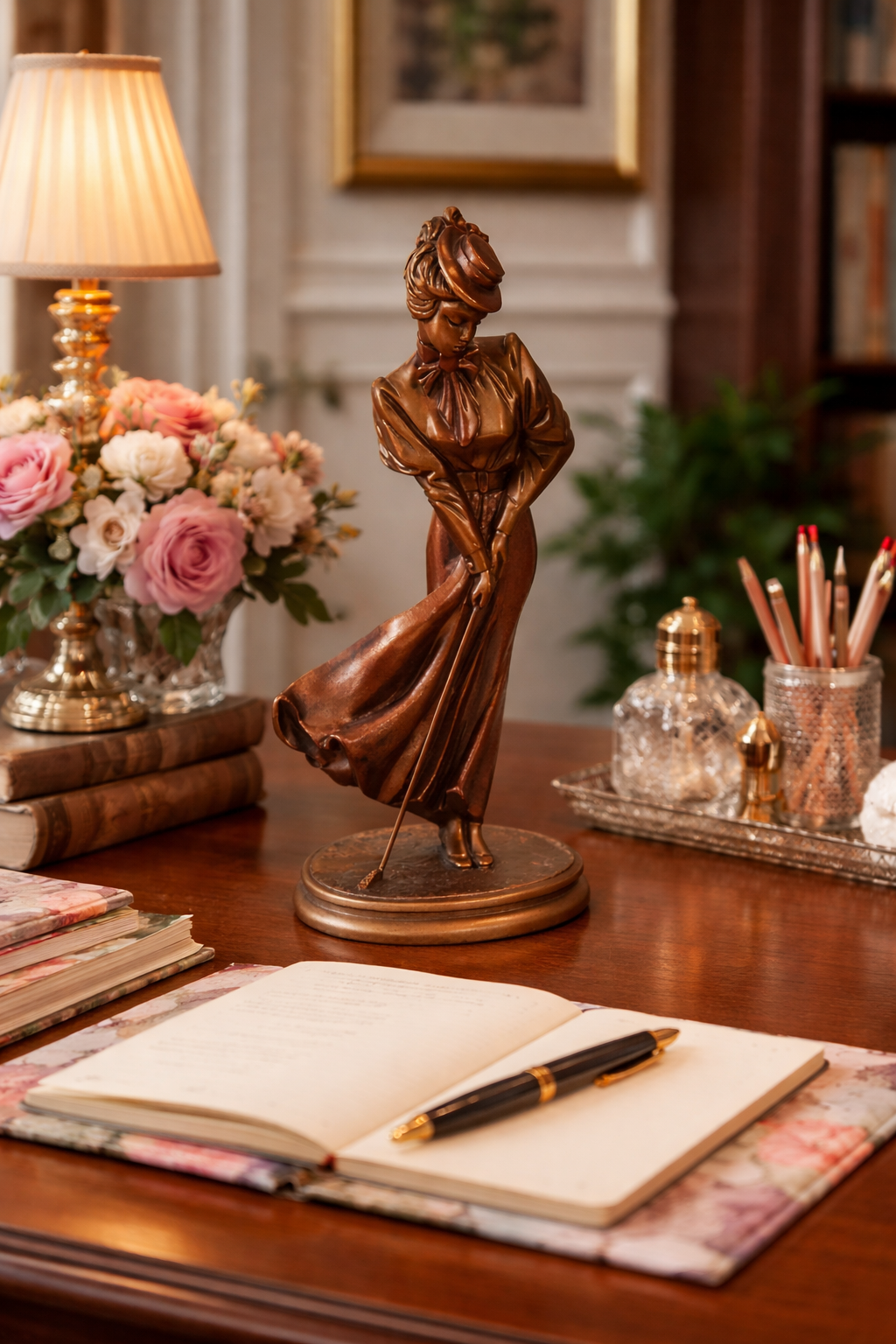 Alexsander Danel (Estonian, 1940 – 2001) Patinated Bronze Sculpture “Golf Playing Lady in 1920s Outfit”