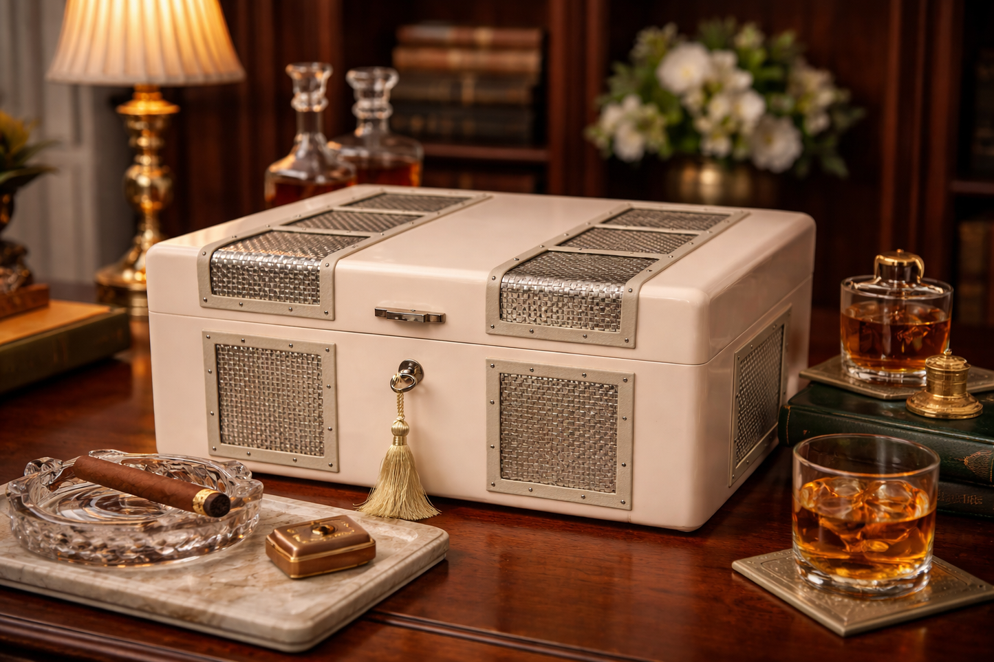 Art Deco Style Wood Cigar Cigarette Humidor Box made by Ashton by Manning in Ireland