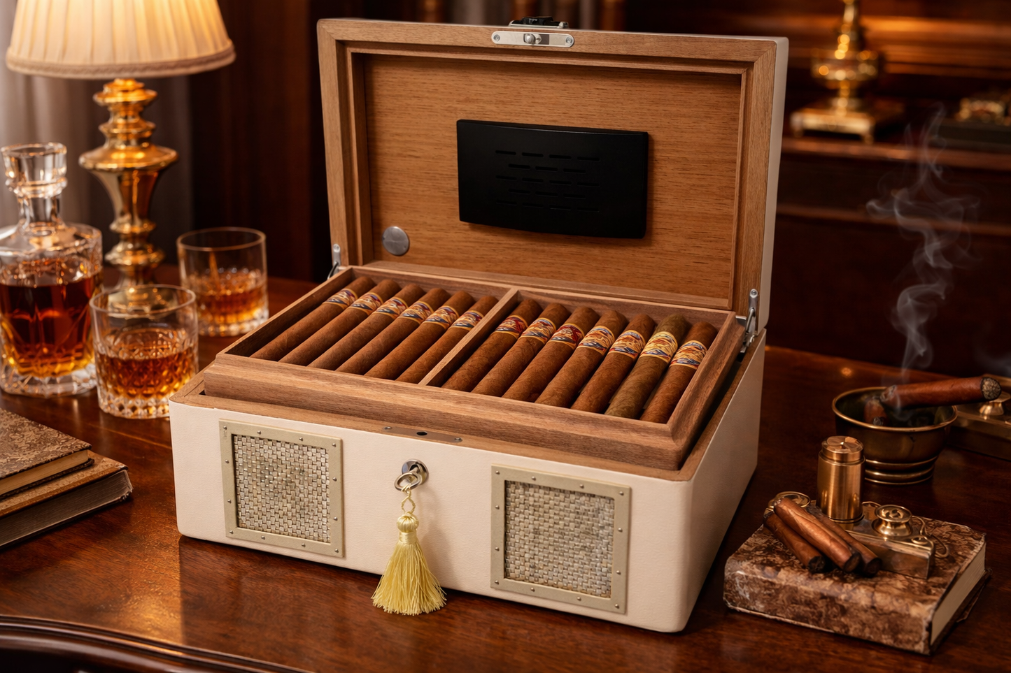 Art Deco Style Wood Cigar Cigarette Humidor Box made by Ashton by Manning in Ireland