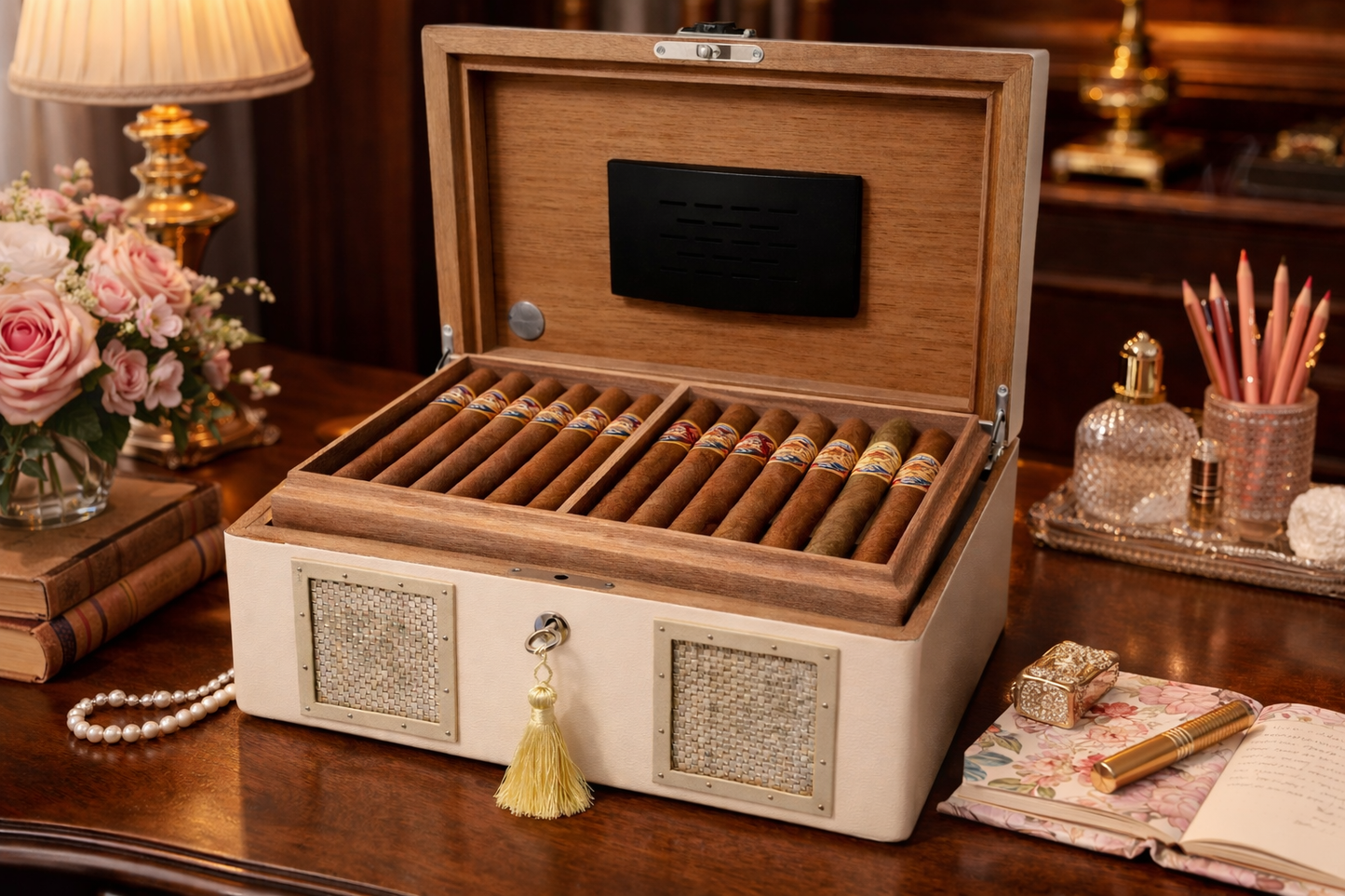 Art Deco Style Wood Cigar Cigarette Humidor Box made by Ashton by Manning in Ireland