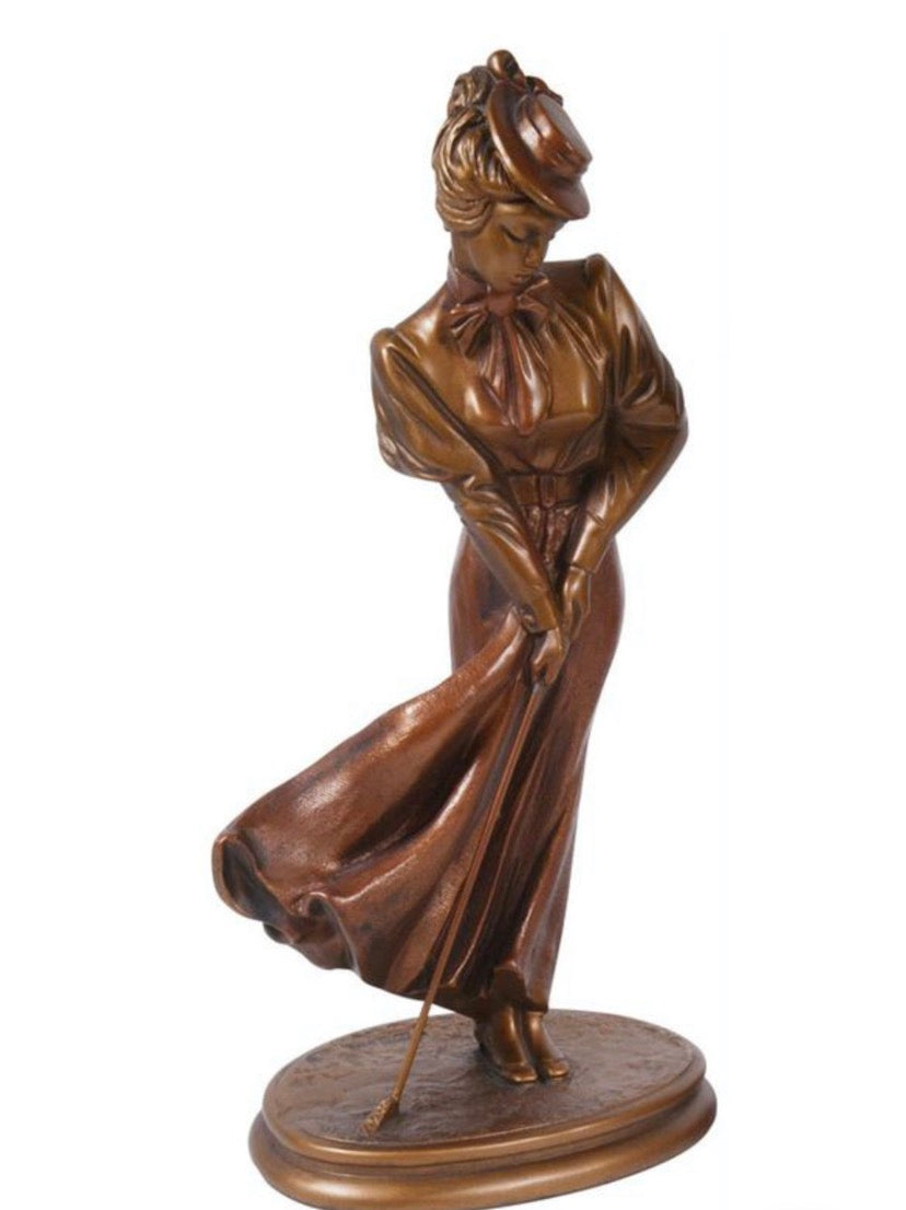 Alexsander Danel (Estonian, 1940 – 2001) Patinated Bronze Sculpture “Golf Playing Lady in 1920s Outfit”