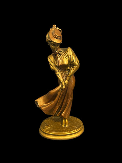 Alexsander Danel (Estonian, 1940 – 2001) Patinated Bronze Sculpture “Golf Playing Lady in 1920s Outfit”