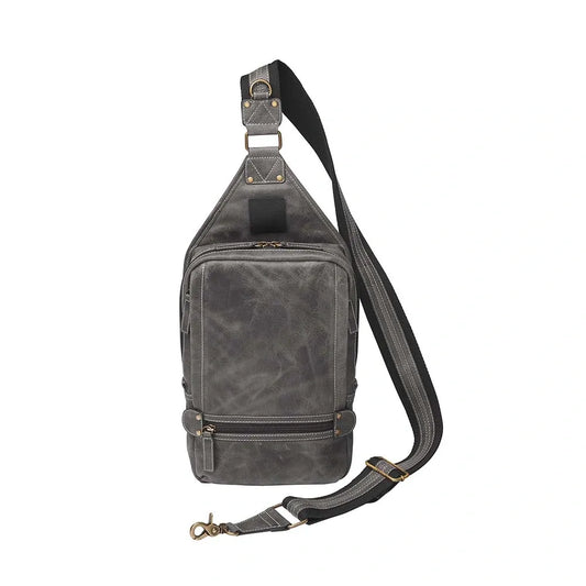 GTM Grey Distressed Buffalo Sling Backpack